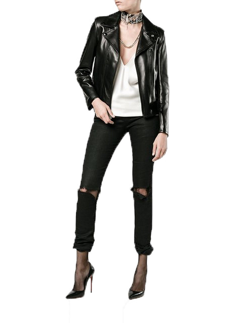 Biker / Motorcycle Jacket - Women Real Lambskin Leather Biker Jacket KW542 - Koza Leathers