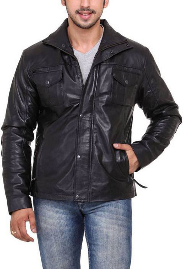 Biker Jacket - Men Real Lambskin Motorcycle Leather Biker Jacket KM426 - Koza Leathers