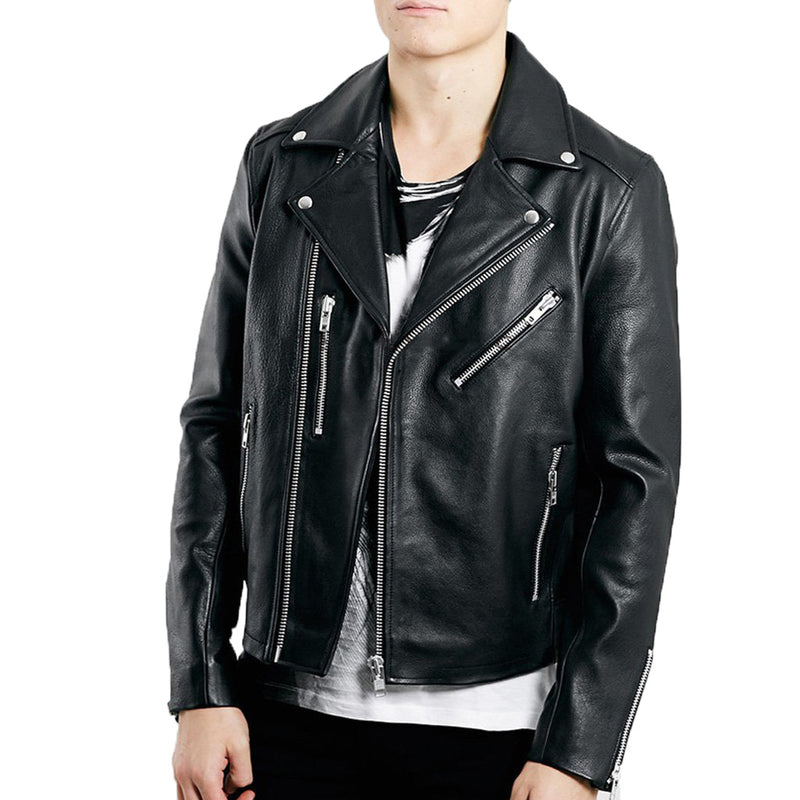 Biker Jacket - Men Real Lambskin Motorcycle Leather Biker Jacket KM347 - Koza Leathers