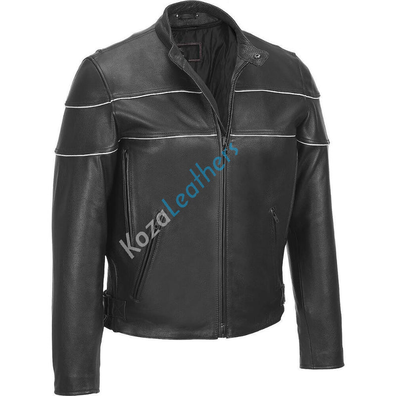 Biker Jacket - Men Real Lambskin Motorcycle Leather Biker Jacket KM179 - Koza Leathers