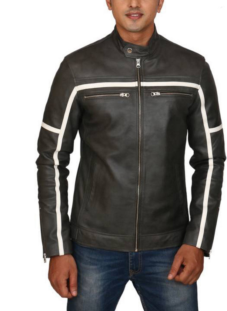 Biker Jacket - Men Real Lambskin Motorcycle Leather Biker Jacket KM427 - Koza Leathers