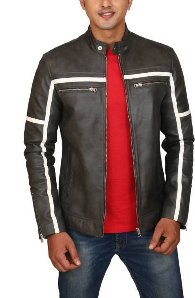 Biker Jacket - Men Real Lambskin Motorcycle Leather Biker Jacket KM427 - Koza Leathers