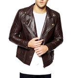 Men Real Lambskin Motorcycle Leather Biker Jacket KM348