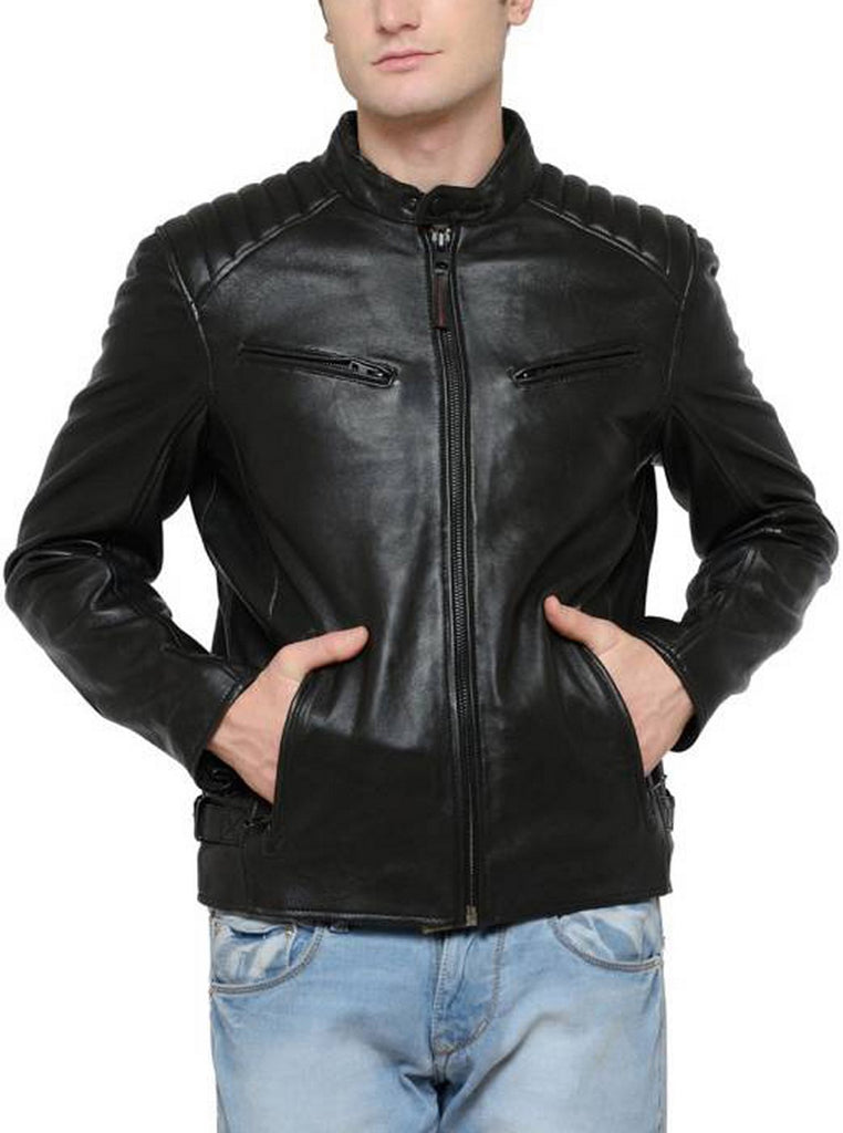 Biker Jacket - Men Real Lambskin Motorcycle Leather Biker Jacket KM429 - Koza Leathers