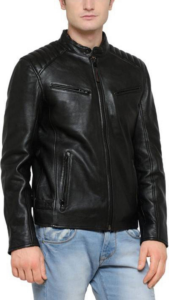 Biker Jacket - Men Real Lambskin Motorcycle Leather Biker Jacket KM429 - Koza Leathers