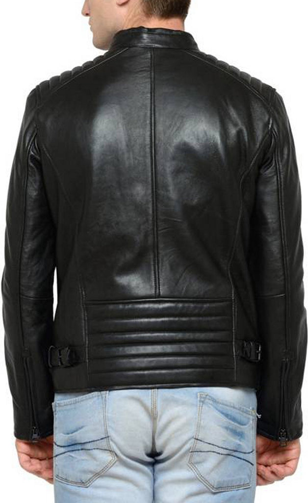 Biker Jacket - Men Real Lambskin Motorcycle Leather Biker Jacket KM429 - Koza Leathers