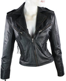 Women Real Lambskin Leather Biker Jacket KW050
