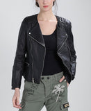 Women Real Lambskin Leather Biker Jacket KW237