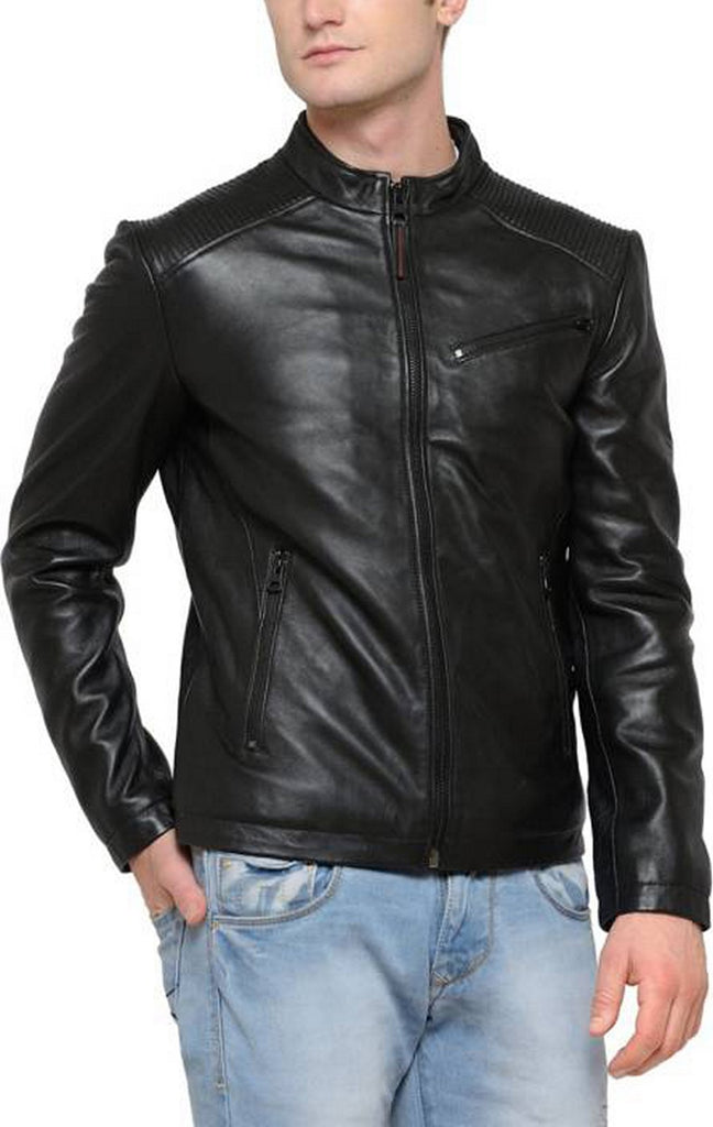 Biker Jacket - Men Real Lambskin Motorcycle Leather Biker Jacket KM430 - Koza Leathers