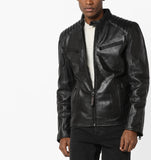 Men Real Lambskin Motorcycle Leather Biker Jacket KM653