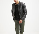 Biker Jacket - Men Real Lambskin Motorcycle Leather Biker Jacket KM283 - Koza Leathers