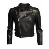 Women Real Lambskin Leather Biker Jacket KW052