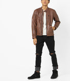 Men Real Lambskin Motorcycle Leather Biker Jacket KM655