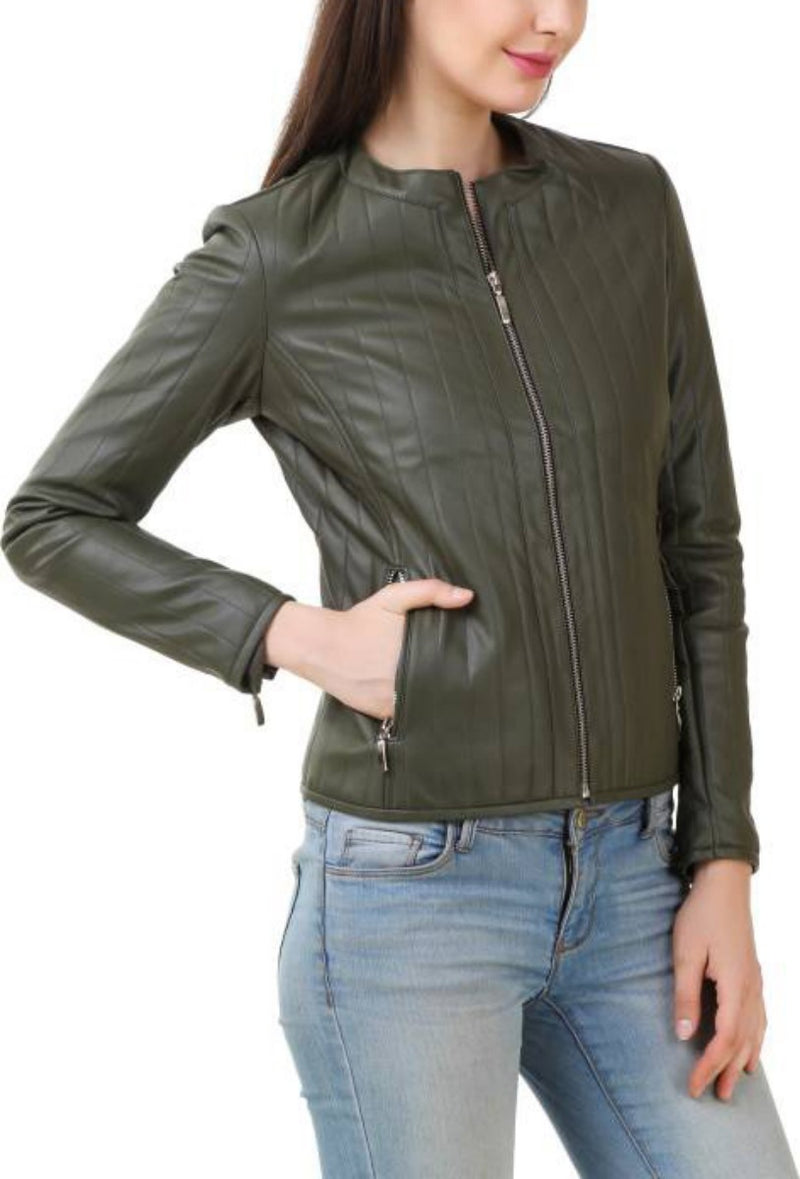 Biker / Motorcycle Jacket - Women Real Lambskin Leather Biker Jacket KW416 - Koza Leathers