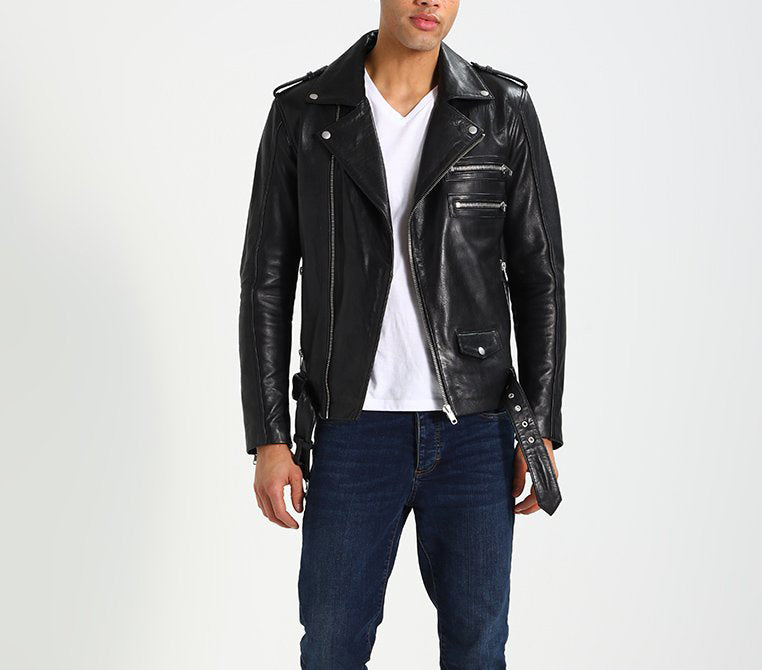 Biker Jacket - Men Real Lambskin Motorcycle Leather Biker Jacket KM285 - Koza Leathers