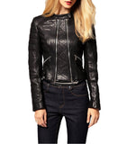 Women Real Lambskin Leather Biker Jacket KW055