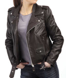 Women Real Lambskin Leather Biker Jacket KW056