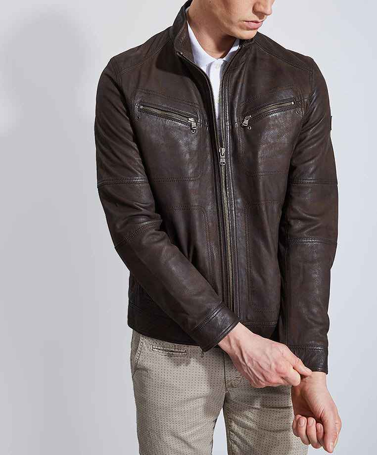 Biker Jacket - Men Real Lambskin Motorcycle Leather Biker Jacket KM286 - Koza Leathers