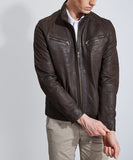 Men Real Lambskin Motorcycle Leather Biker Jacket KM286
