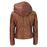 Koza Leathers Women Real Lambskin Leather Biker Hooded Jacket NW001