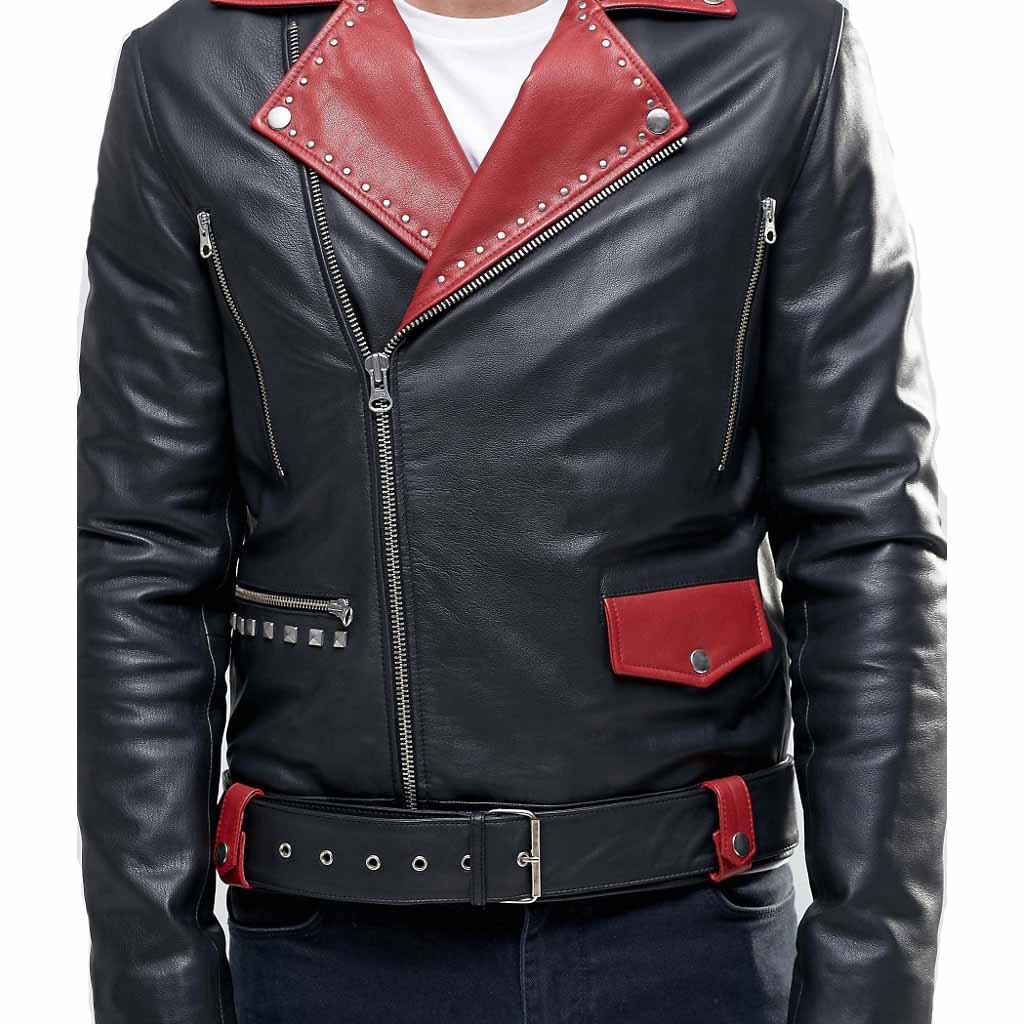 Biker Jacket - Men Real Lambskin Motorcycle Leather Biker Jacket KM312 - Koza Leathers