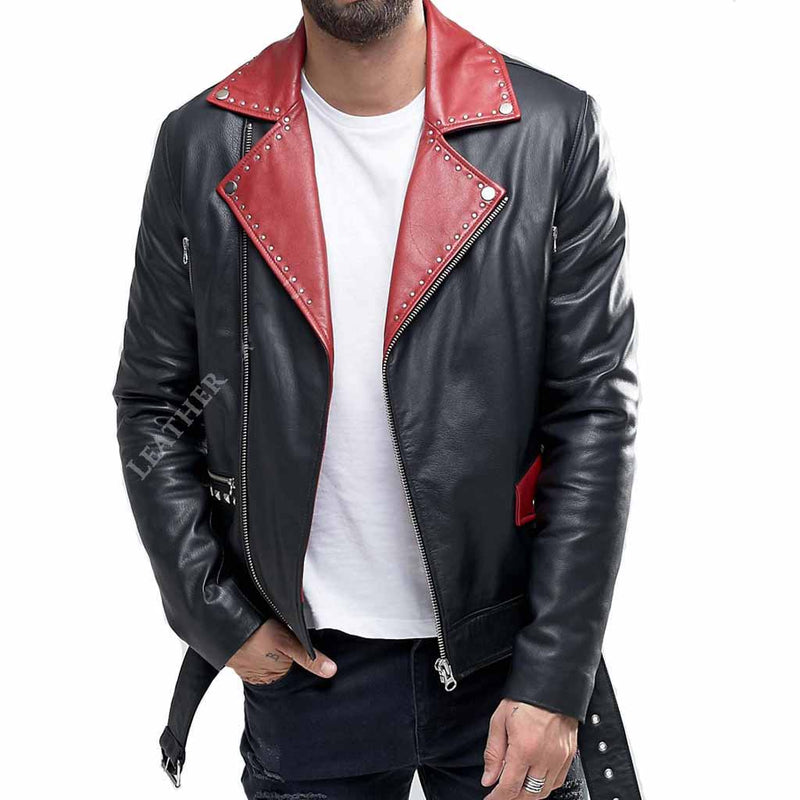 Biker Jacket - Men Real Lambskin Motorcycle Leather Biker Jacket KM312 - Koza Leathers