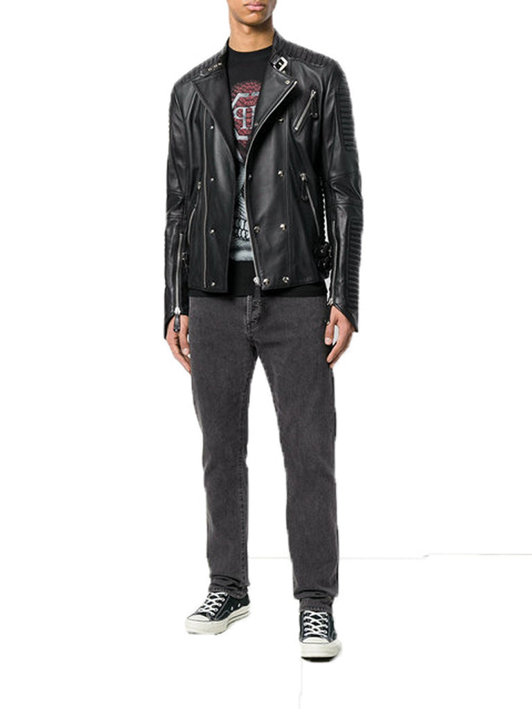 Biker Jacket - Men Real Lambskin Motorcycle Leather Biker Jacket KM361 - Koza Leathers