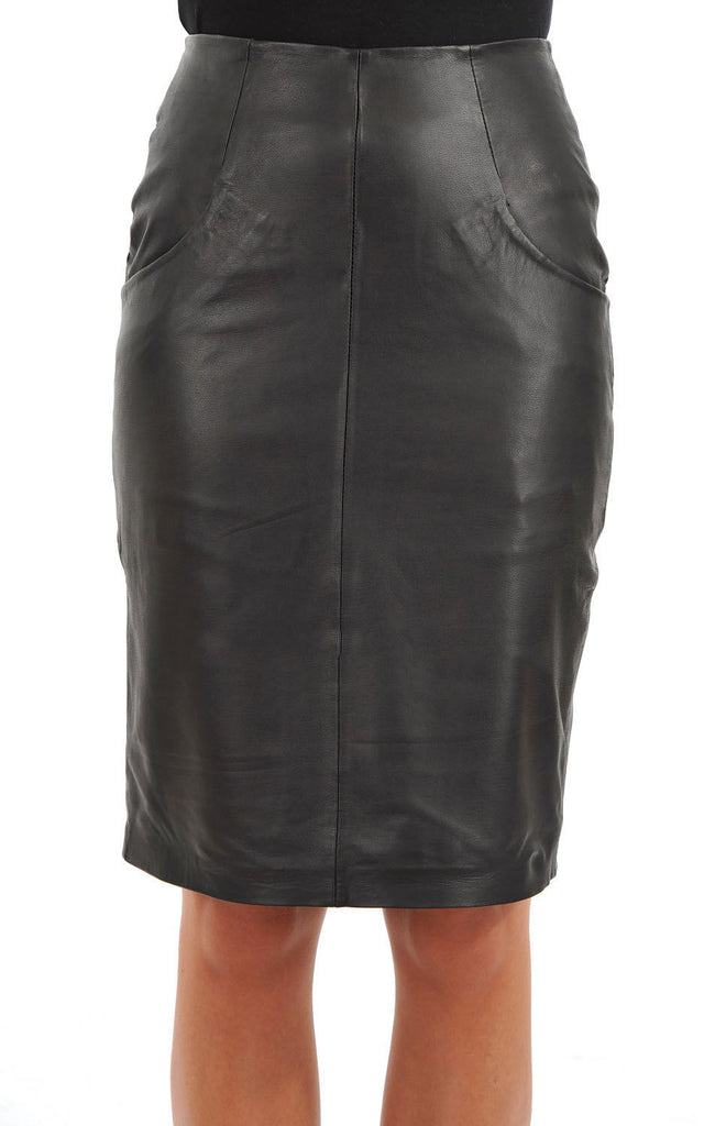 Knee Length Skirt - Women Real Lambskin Leather Slim Fit Skirt WS045 - Koza Leathers