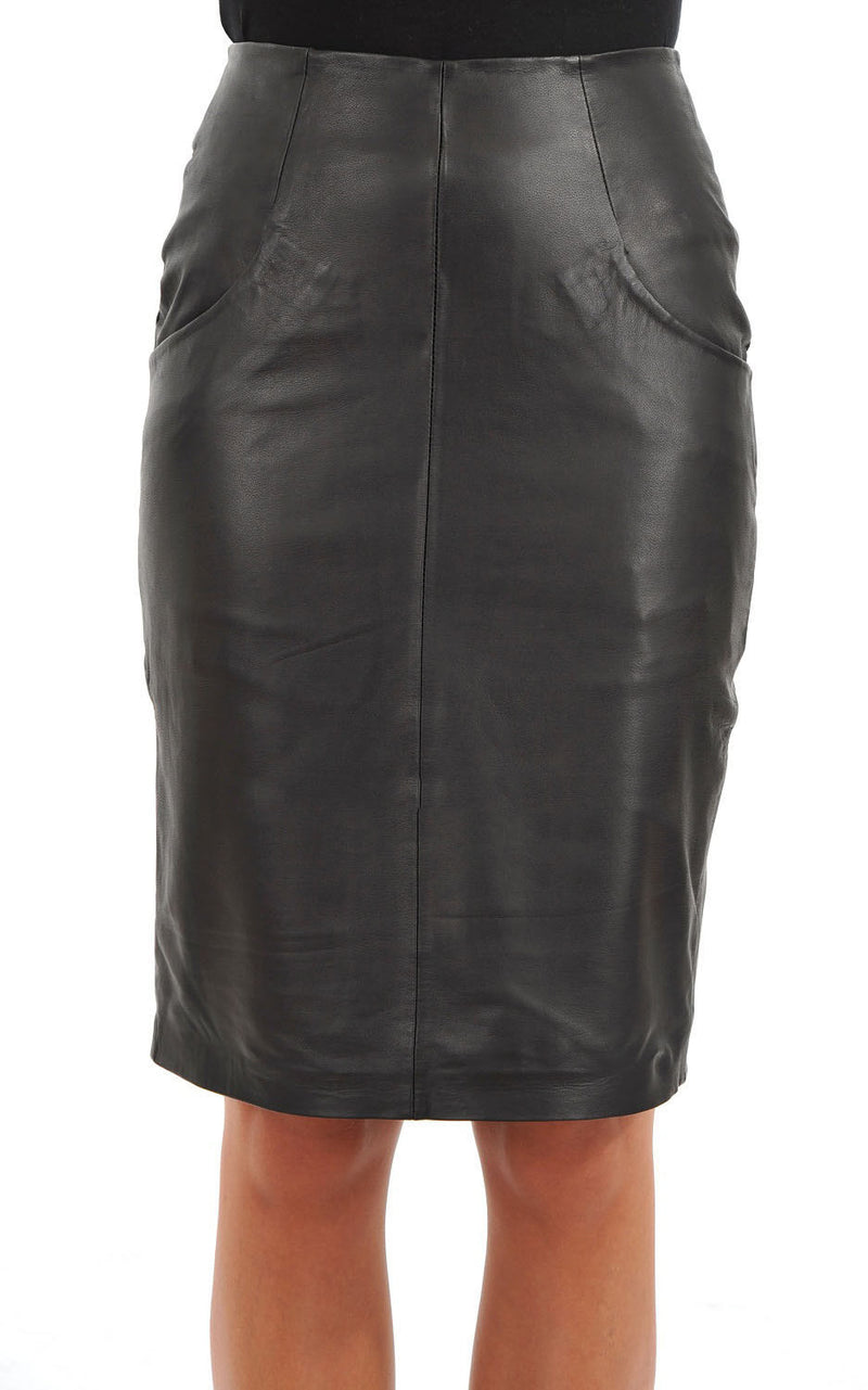 Knee Length Skirt - Women Real Lambskin Leather Slim Fit Skirt WS045 - Koza Leathers