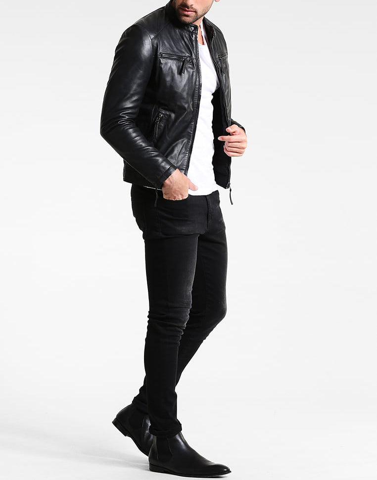 Biker Jacket - Men Real Lambskin Motorcycle Leather Biker Jacket KM233 - Koza Leathers