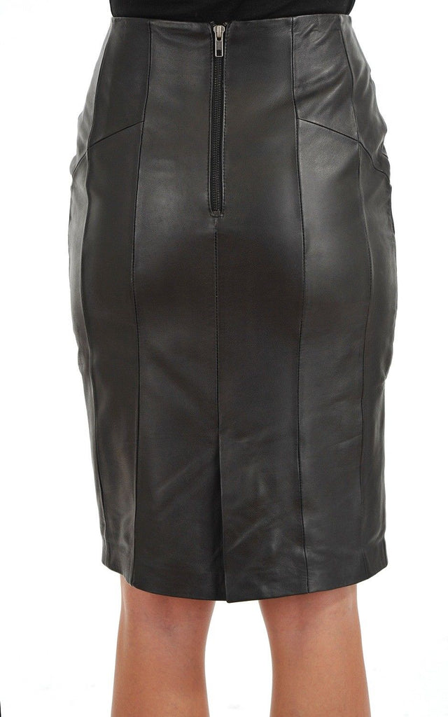 Knee Length Skirt - Women Real Lambskin Leather Slim Fit Skirt WS045 - Koza Leathers