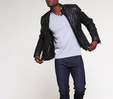 Biker Jacket - Men Real Lambskin Motorcycle Leather Biker Jacket KM288 - Koza Leathers