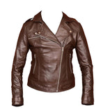 Women Real Lambskin Leather Biker Jacket KW058