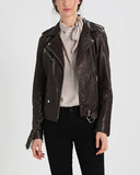 Women Real Lambskin Leather Biker Jacket KW243