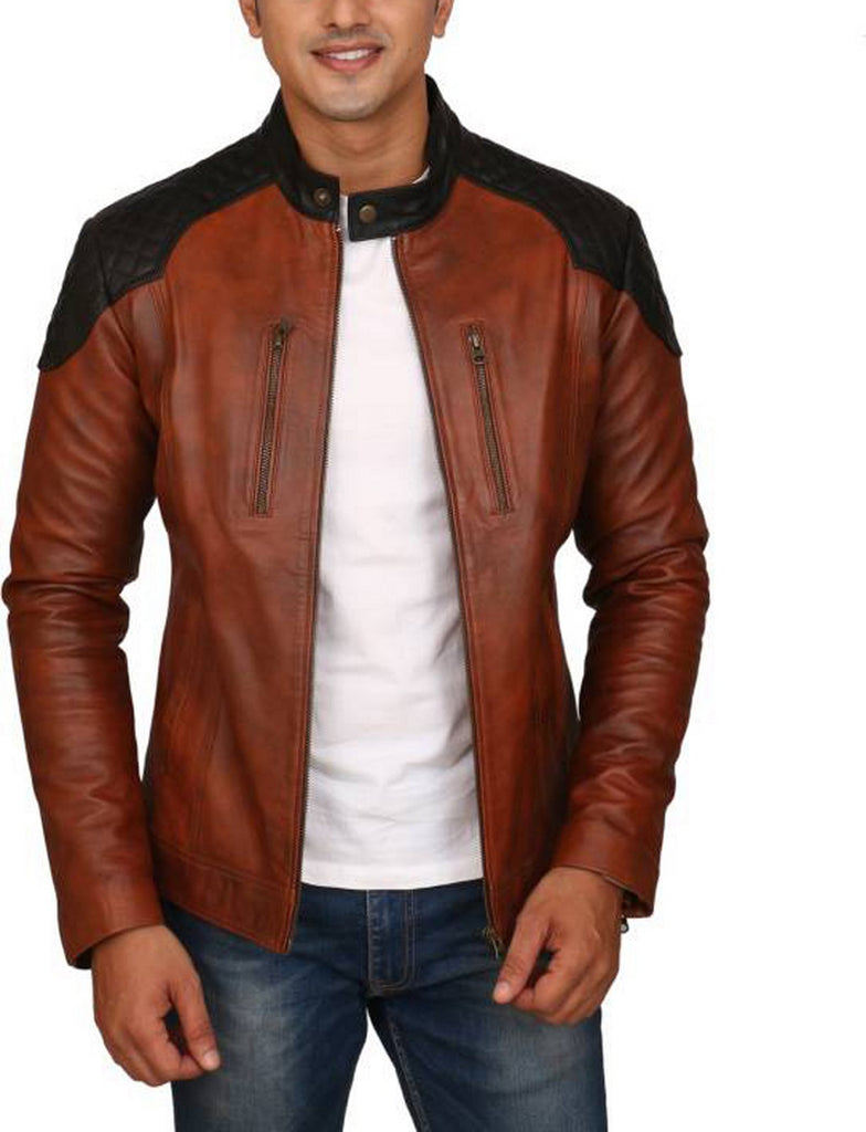 Biker Jacket - Men Real Lambskin Motorcycle Leather Biker Jacket KM437 - Koza Leathers