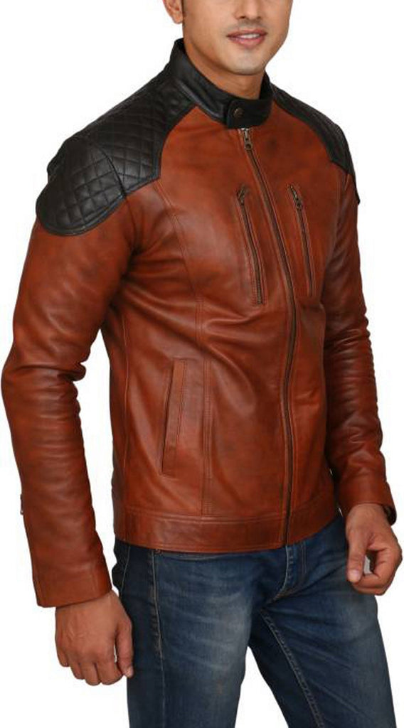 Biker Jacket - Men Real Lambskin Motorcycle Leather Biker Jacket KM437 - Koza Leathers