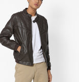 Men Real Lambskin Motorcycle Leather Biker Jacket KM659