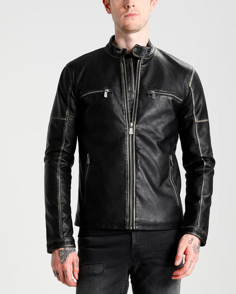 Men Real Lambskin Motorcycle Leather Biker Jacket KM290 - Koza