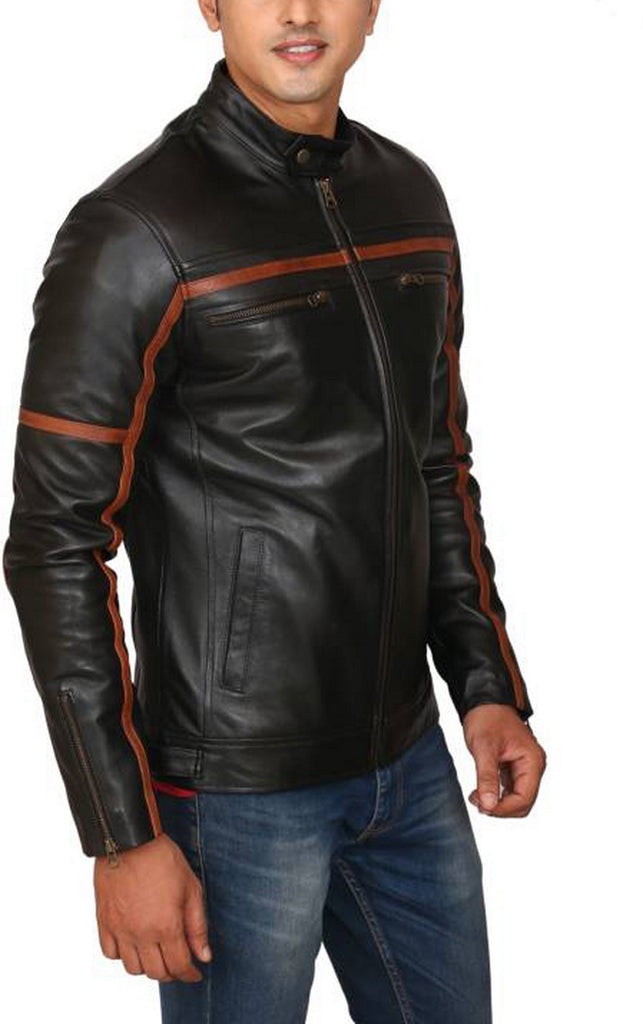 Biker Jacket - Men Real Lambskin Motorcycle Leather Biker Jacket KM438 - Koza Leathers