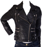 Women Real Lambskin Leather Biker Jacket KW059
