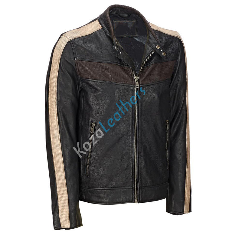 Biker Jacket - Men Real Lambskin Motorcycle Leather Biker Jacket KM187 - Koza Leathers