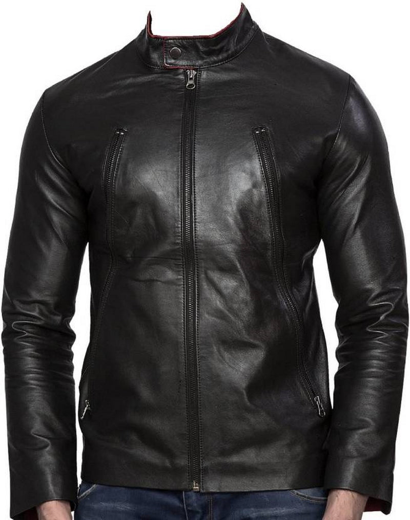 Biker Jacket - Men Real Lambskin Motorcycle Leather Biker Jacket KM440 - Koza Leathers