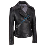 Women Real Lambskin Leather Biker Jacket KW147