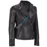 Women Real Lambskin Leather Biker Jacket KW148