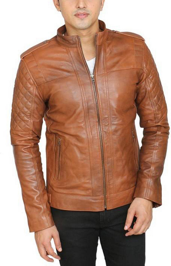 Biker Jacket - Men Real Lambskin Motorcycle Leather Biker Jacket KM441 - Koza Leathers