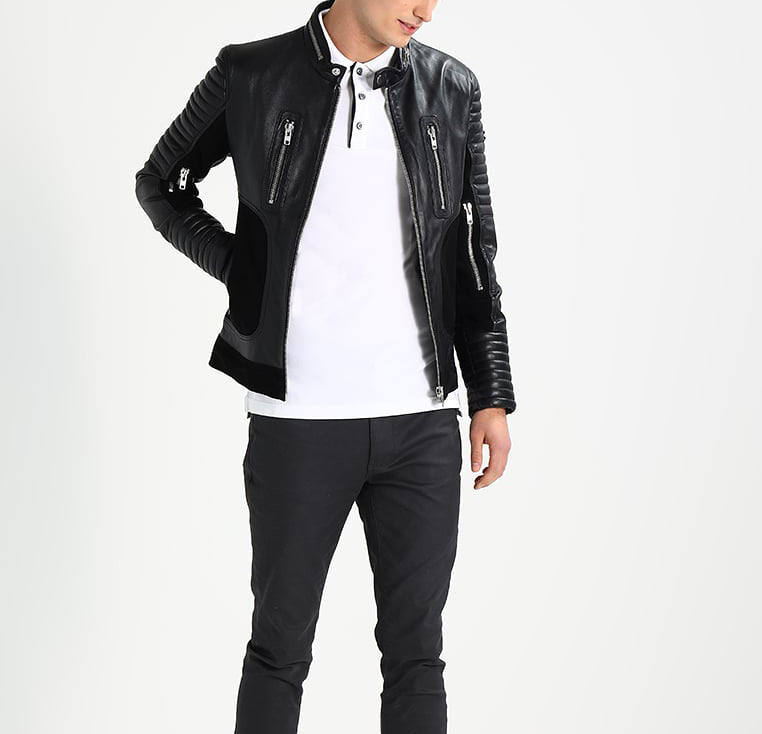 Biker Jacket - Men Real Lambskin Motorcycle Leather Biker Jacket KM293 - Koza Leathers