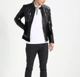 Biker Jacket - Men Real Lambskin Motorcycle Leather Biker Jacket KM293 - Koza Leathers
