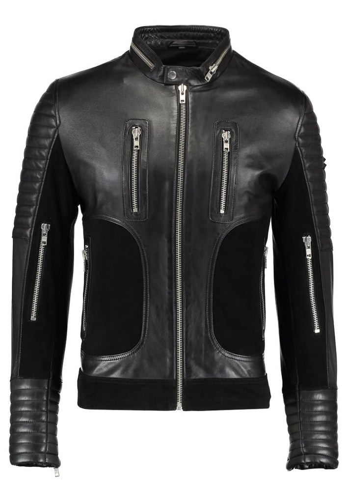 Biker Jacket - Men Real Lambskin Motorcycle Leather Biker Jacket KM293 - Koza Leathers
