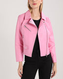 Women Real Lambskin Leather Biker Jacket KW248
