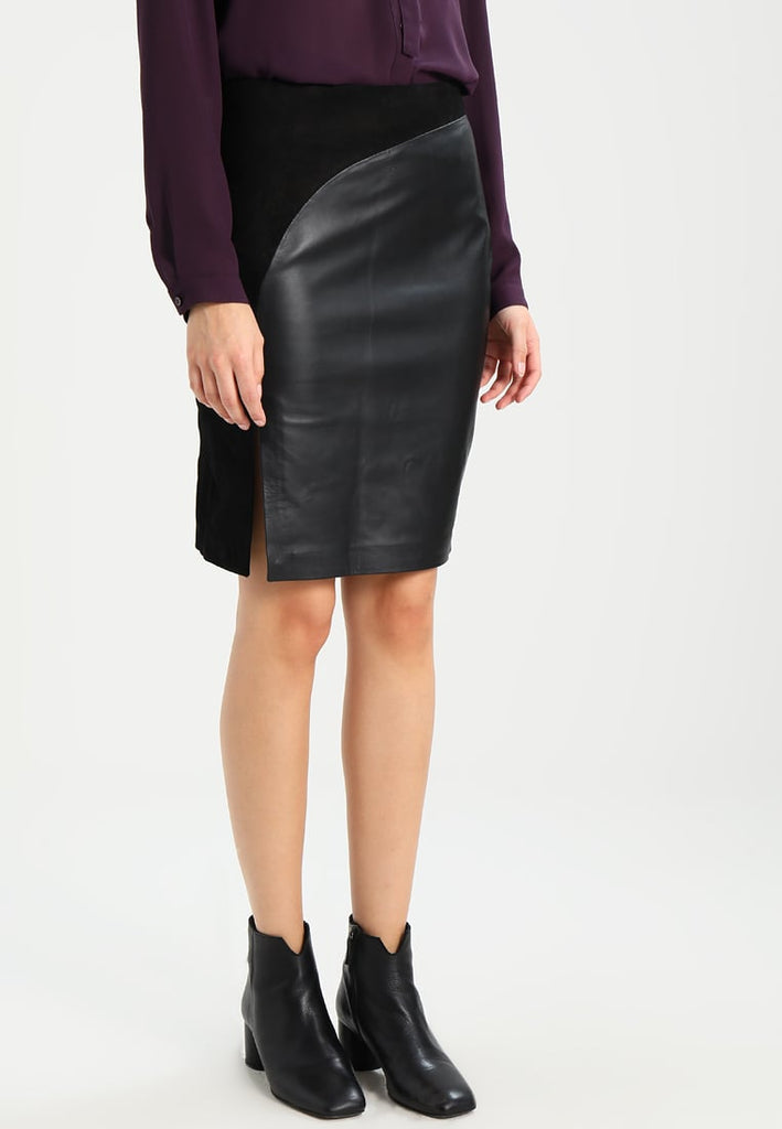 Knee Length Skirt - Women Real Lambskin Leather Slim Fit Skirt WS093 - Koza Leathers